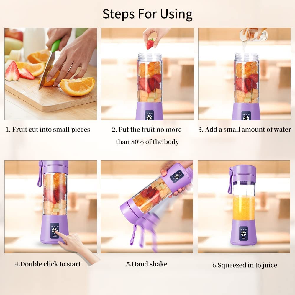 COFENDY Portable 6-Blade Juicer Blender with built-in Jar,Juice Mixer Bottle,Fruit Juice Machine,USB Rechargeable Personal Size Juicer Grinder for Juices,Kitchen appliance for Protein&Milk Shakes