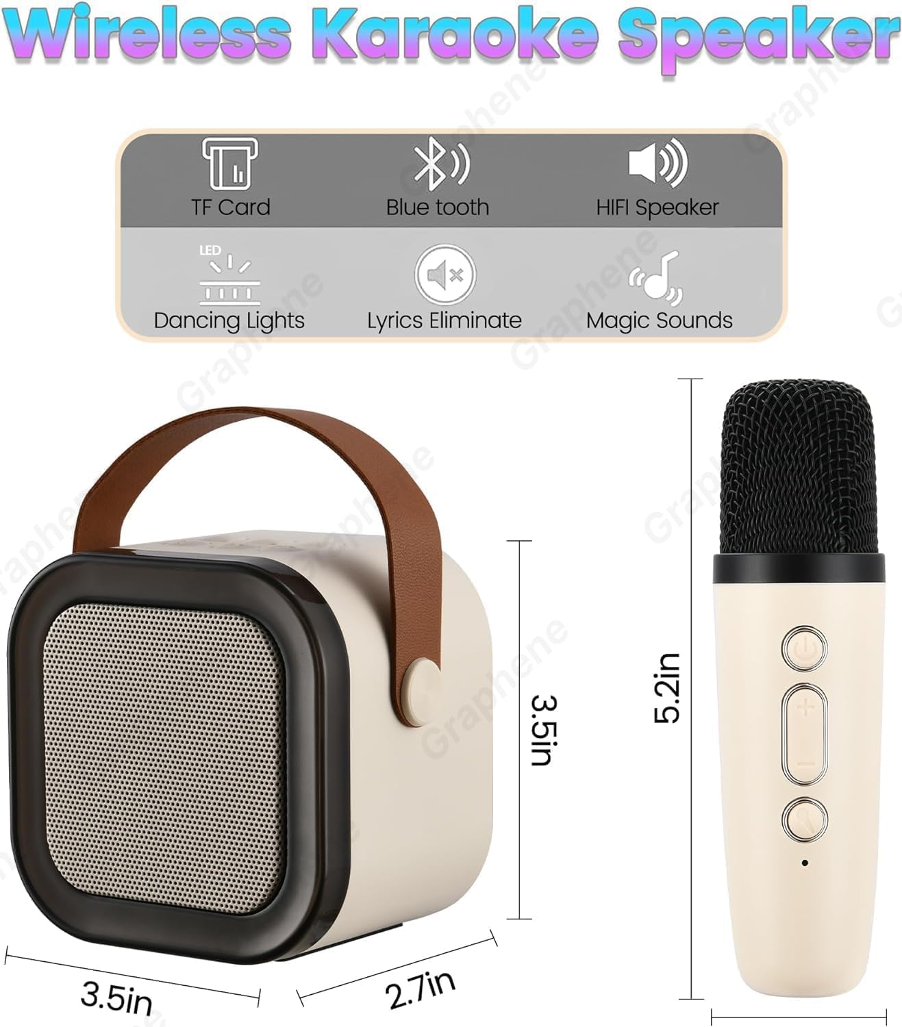 GRAPHENE Karaoke Machine for Kids Adults Rechargeable Wireless Mic Mini Portable Bluetooth Speaker Voice Changing Effects with Microphone & Dynamic LED Lights Best Gifts Toys for 3+ Age