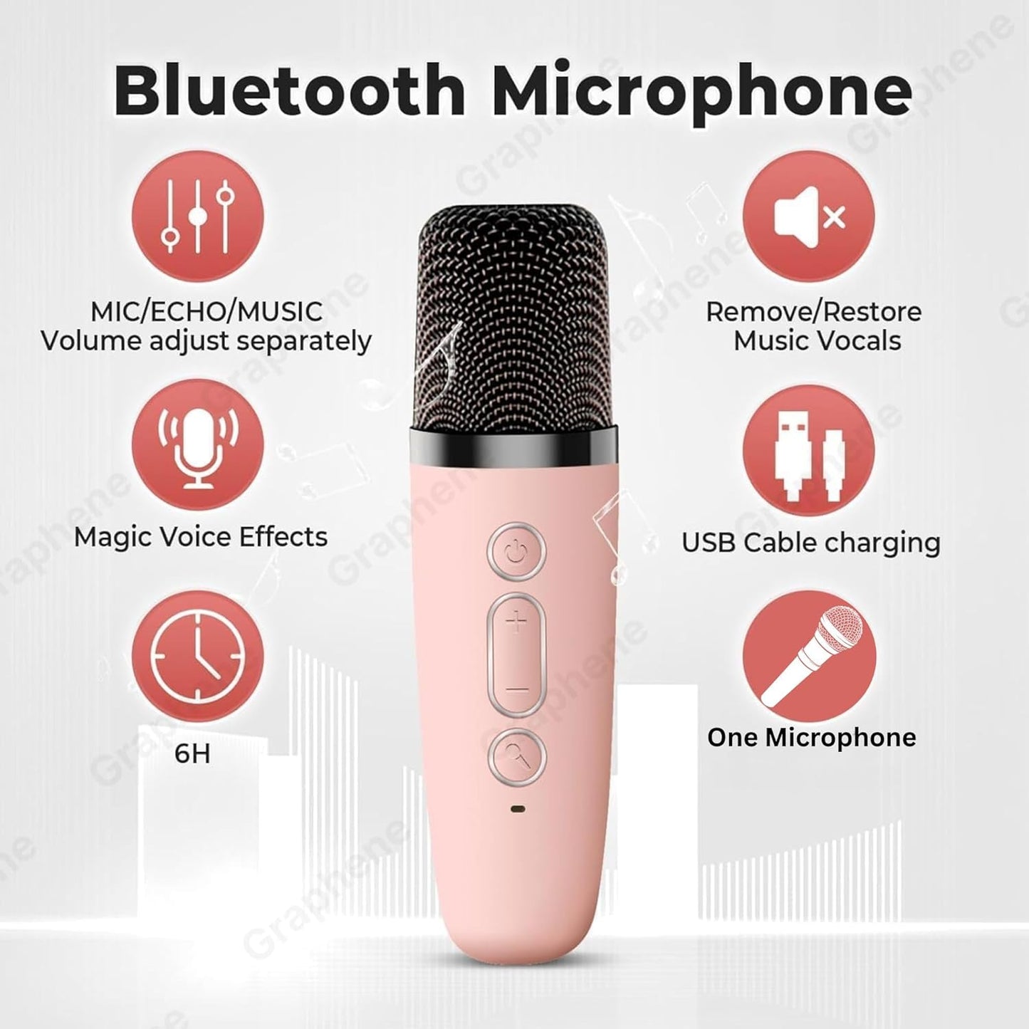 GRAPHENE Karaoke Machine for Kids Adults Rechargeable Wireless Mic Mini Portable Bluetooth Speaker Voice Changing Effects with Microphone & Dynamic LED Lights Best Gifts Toys for 3+ Age