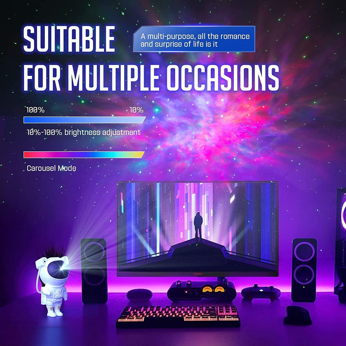 Galaxy Projector with Remote Control - 360° Adjustable Timer Kids Astronaut Nebula Night Light Strong for Rechargeable Kids,Baby, Adults Bedroom,Office,Home,Gaming Room,Party (Night Light)