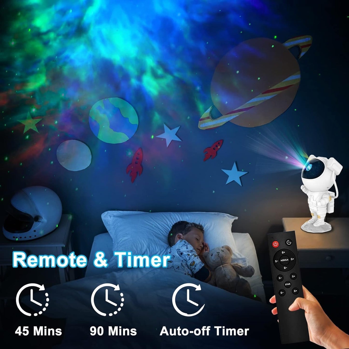 Galaxy Projector with Remote Control - 360° Adjustable Timer Kids Astronaut Nebula Night Light Strong for Rechargeable Kids,Baby, Adults Bedroom,Office,Home,Gaming Room,Party (Night Light)