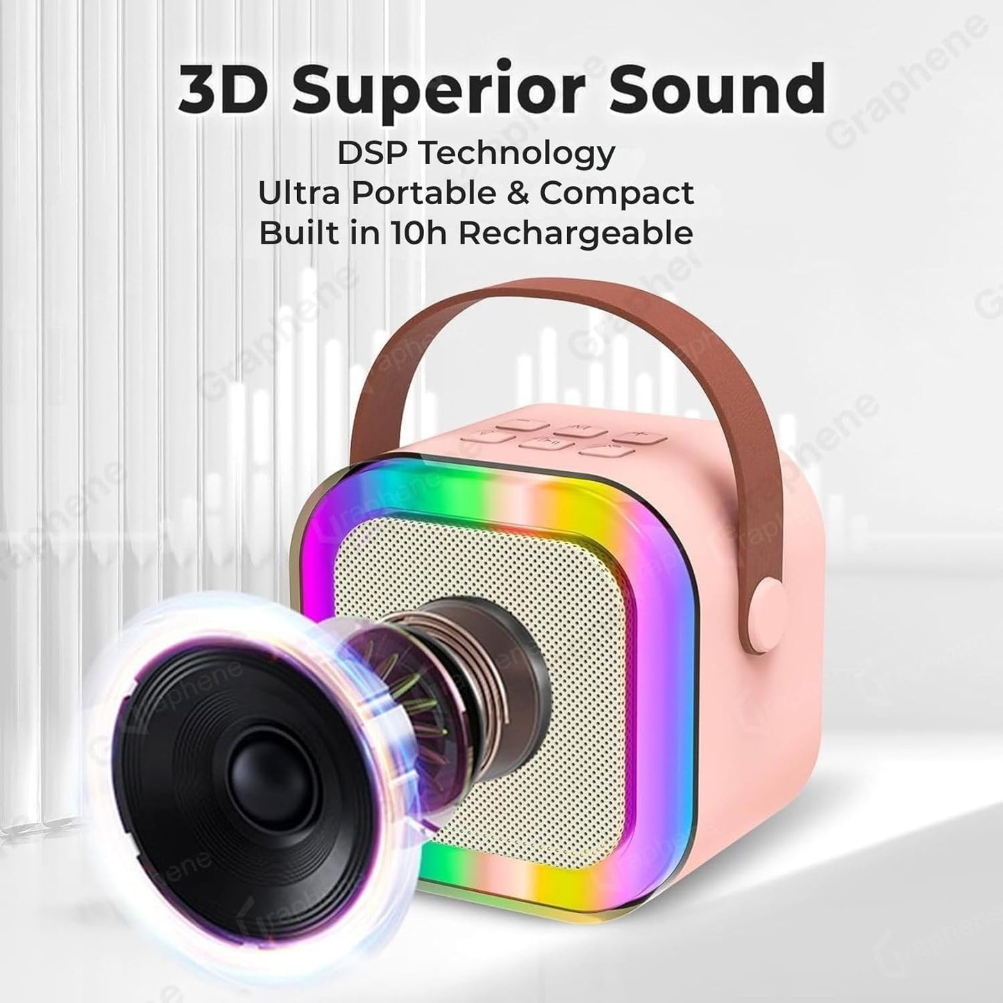 GRAPHENE Karaoke Machine for Kids Adults Rechargeable Wireless Mic Mini Portable Bluetooth Speaker Voice Changing Effects with Microphone & Dynamic LED Lights Best Gifts Toys for 3+ Age