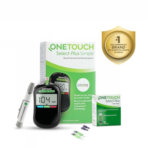 OneTouch Select Plus Simple glucometer machine | Simple & accurate testing of Blood sugar levels at home | Global Iconic Brand | FREE 10 Test Strips + 10 Sterile Lancets + 1 Lancing device|B07M7NN54C