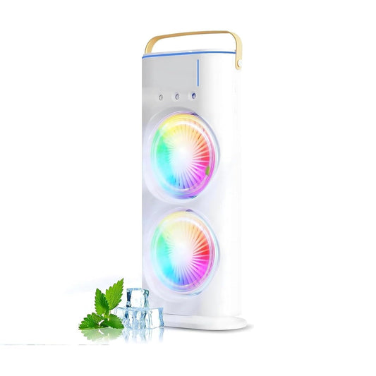 ROMINO Portable Double Ended Mist Spray Fan for Summer Room Cooling, USB Rechargeable Mini AC Air Cooler Misting Fans for Home,Table | Electric Cooler With 280ml Water Tank, 7colors Led & Remote
