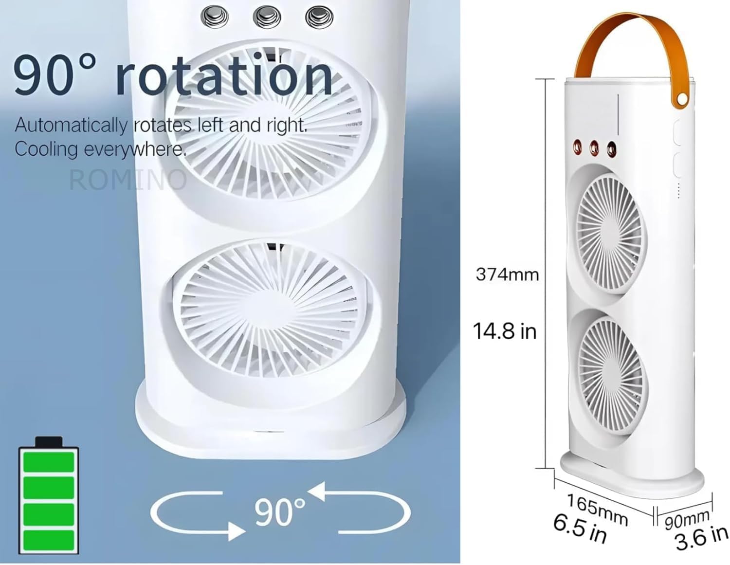 ROMINO Portable Double Ended Mist Spray Fan for Summer Room Cooling, USB Rechargeable Mini AC Air Cooler Misting Fans for Home,Table | Electric Cooler With 280ml Water Tank, 7colors Led & Remote