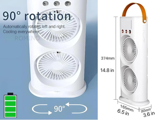 ROMINO Portable Double Ended Mist Spray Fan for Summer Room Cooling, USB Rechargeable Mini AC Air Cooler Misting Fans for Home,Table | Electric Cooler With 280ml Water Tank, 7colors Led & Remote
