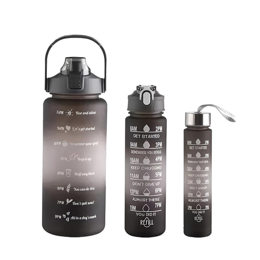 AAROO ENTERPRISE Motivational Silicone Water Bottle 3 in 1 Set ? Pack of 3 in Multiple Shades and Sizes for Fitness, Travel, and Daily Hydration with LeaK(multi colour)
