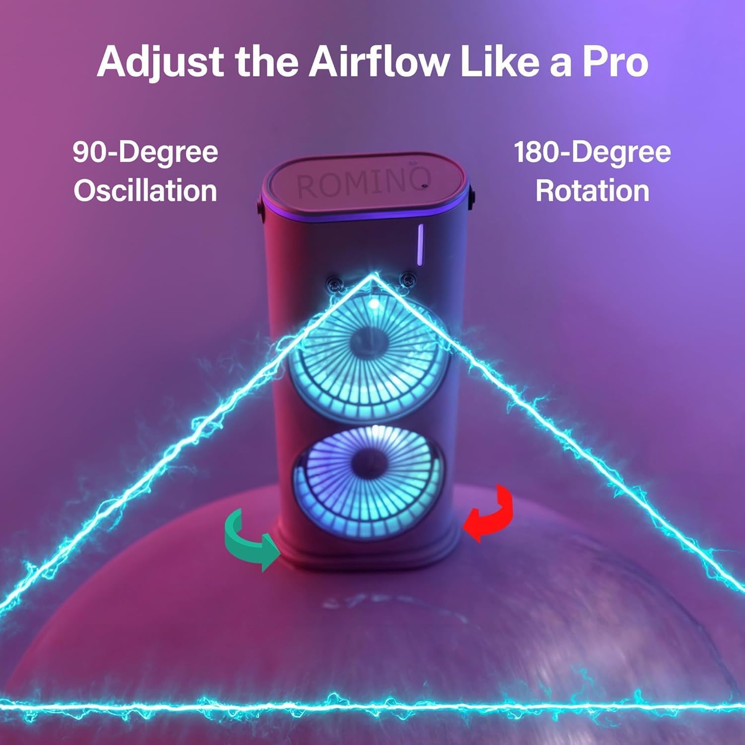 ROMINO Portable Double Ended Mist Spray Fan for Summer Room Cooling, USB Rechargeable Mini AC Air Cooler Misting Fans for Home,Table | Electric Cooler With 280ml Water Tank, 7colors Led & Remote