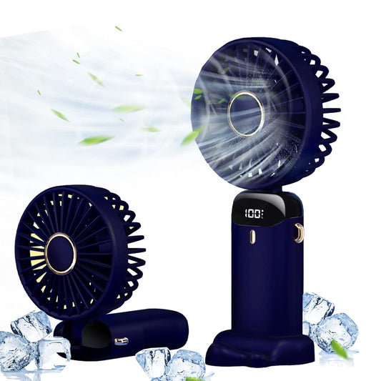 Konket Mini Handheld Fan，Foldable Personal Portable Fan with 5 Speeds，4000mAh Battery Operated USB Rechargeable Fan, Small Desk Fan Working hours 8-12 for Office Outdoor Indoor Travel (Deep Sea Blue)