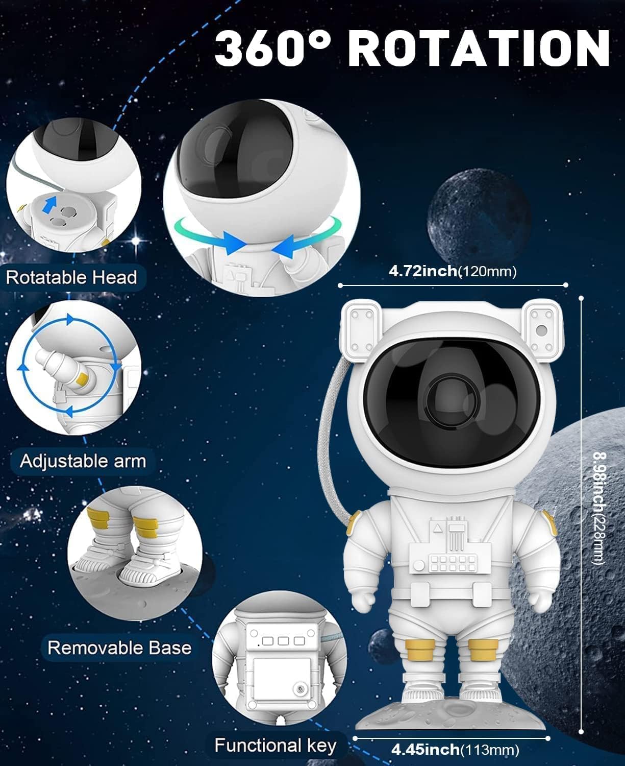 Galaxy Projector with Remote Control - 360° Adjustable Timer Kids Astronaut Nebula Night Light Strong for Rechargeable Kids,Baby, Adults Bedroom,Office,Home,Gaming Room,Party (Night Light)
