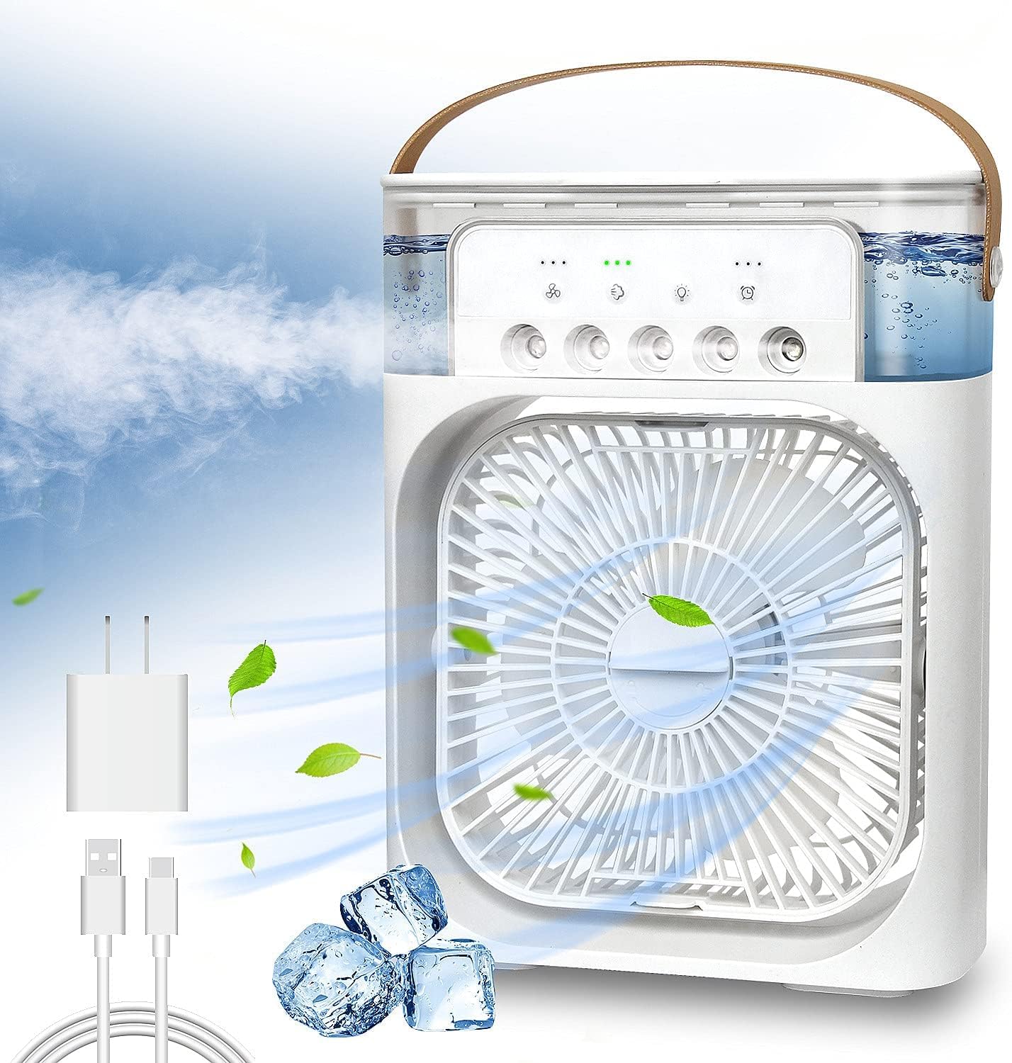 ROMINO Portable Double Ended Mist Spray Fan for Summer Room Cooling, USB Rechargeable Mini AC Air Cooler Misting Fans for Home,Table | Electric Cooler With 280ml Water Tank, 7colors Led & Remote