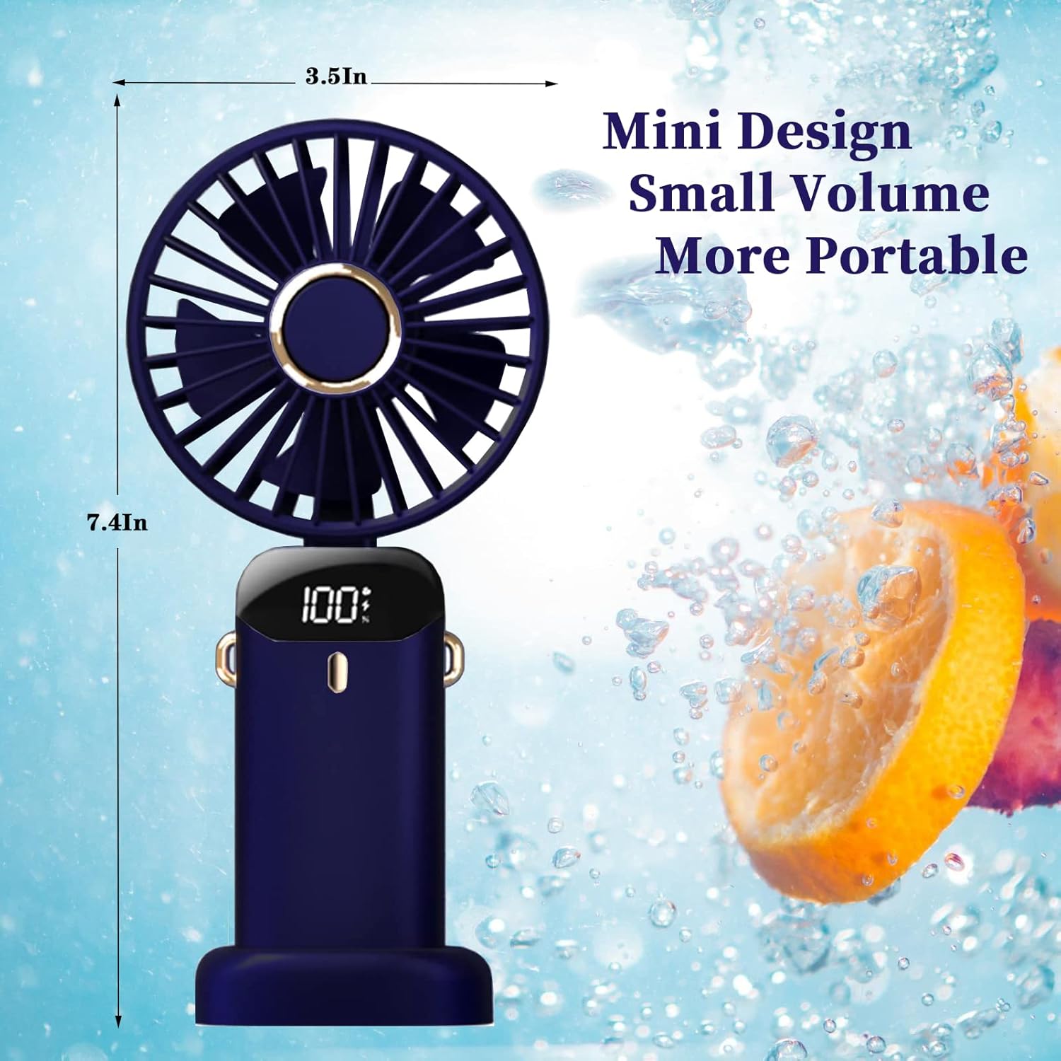 Konket Mini Handheld Fan，Foldable Personal Portable Fan with 5 Speeds，4000mAh Battery Operated USB Rechargeable Fan, Small Desk Fan Working hours 8-12 for Office Outdoor Indoor Travel (Deep Sea Blue)