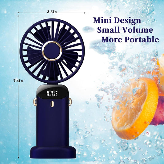 Konket Mini Handheld Fan，Foldable Personal Portable Fan with 5 Speeds，4000mAh Battery Operated USB Rechargeable Fan, Small Desk Fan Working hours 8-12 for Office Outdoor Indoor Travel (Deep Sea Blue)