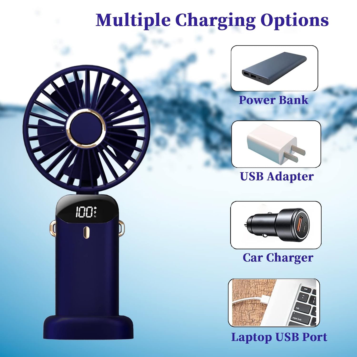 Konket Mini Handheld Fan，Foldable Personal Portable Fan with 5 Speeds，4000mAh Battery Operated USB Rechargeable Fan, Small Desk Fan Working hours 8-12 for Office Outdoor Indoor Travel (Deep Sea Blue)