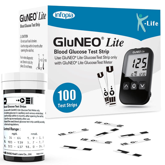 K-life GluneoLite Blood Glucose Sugar Testing 100 Strips
