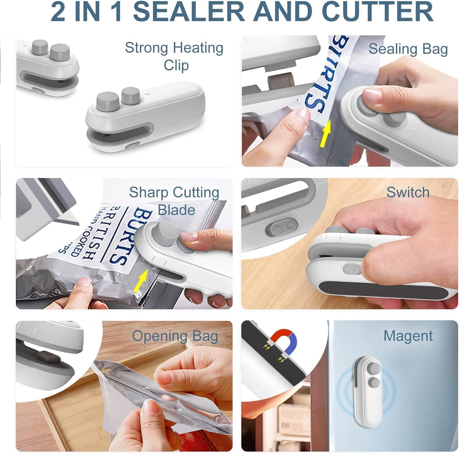 Wazdorf Sealing Clip - Portable Mini Sealing Machine Handheld Packet Sealer for Food, Snacks, Chips, Fresh Storage, Plastic Bag Sealing Machine