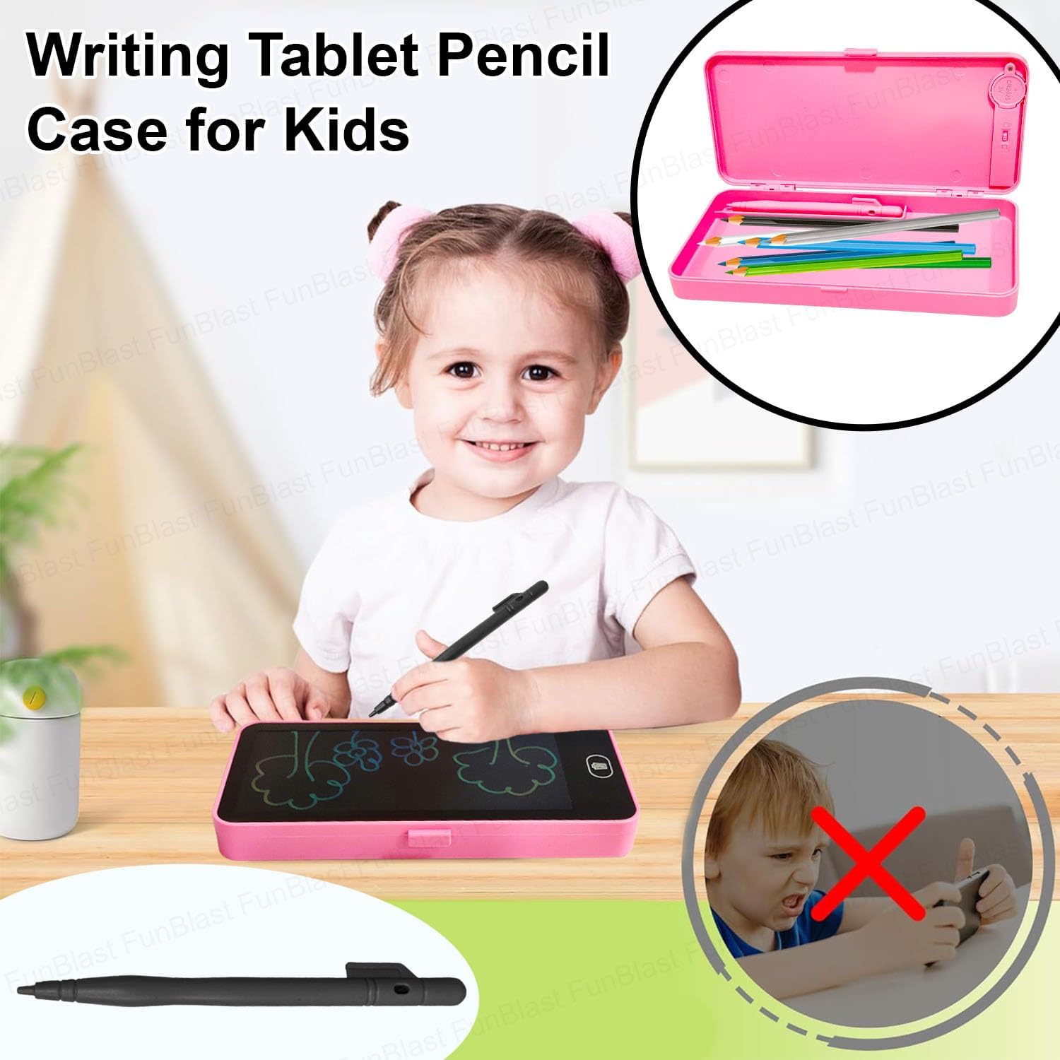 OTISHYAM Tablet Pencil Case for Kids – 2 in 1 LCD Digital Slate, Pencil Box, Doodle Writing Board, Educational Toy for Kids (SKY BLUE)
