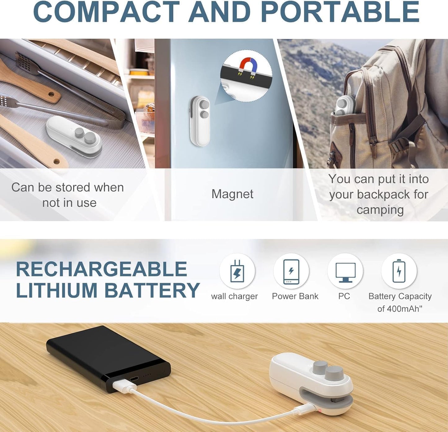 Wazdorf Sealing Clip - Portable Mini Sealing Machine Handheld Packet Sealer for Food, Snacks, Chips, Fresh Storage, Plastic Bag Sealing Machine