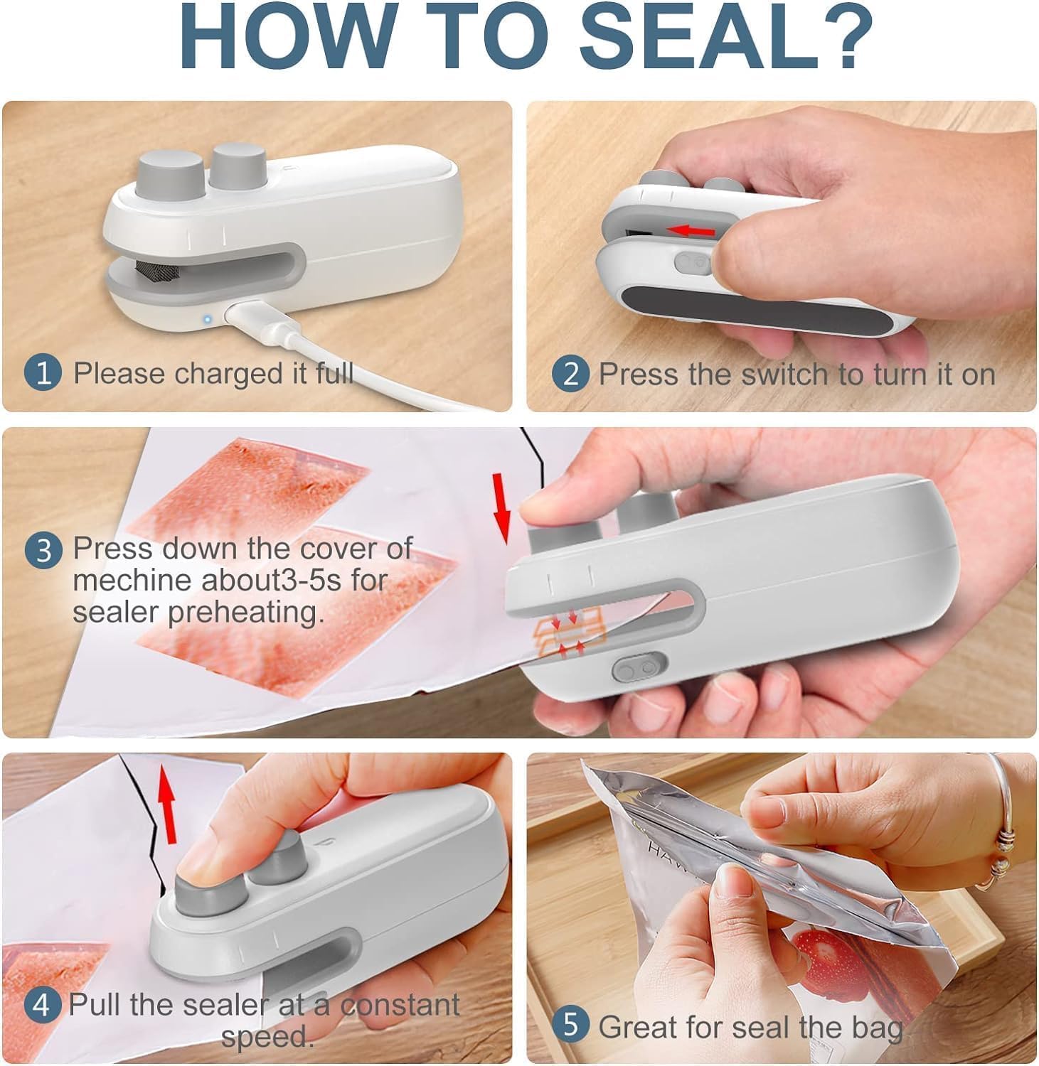 Wazdorf Sealing Clip - Portable Mini Sealing Machine Handheld Packet Sealer for Food, Snacks, Chips, Fresh Storage, Plastic Bag Sealing Machine