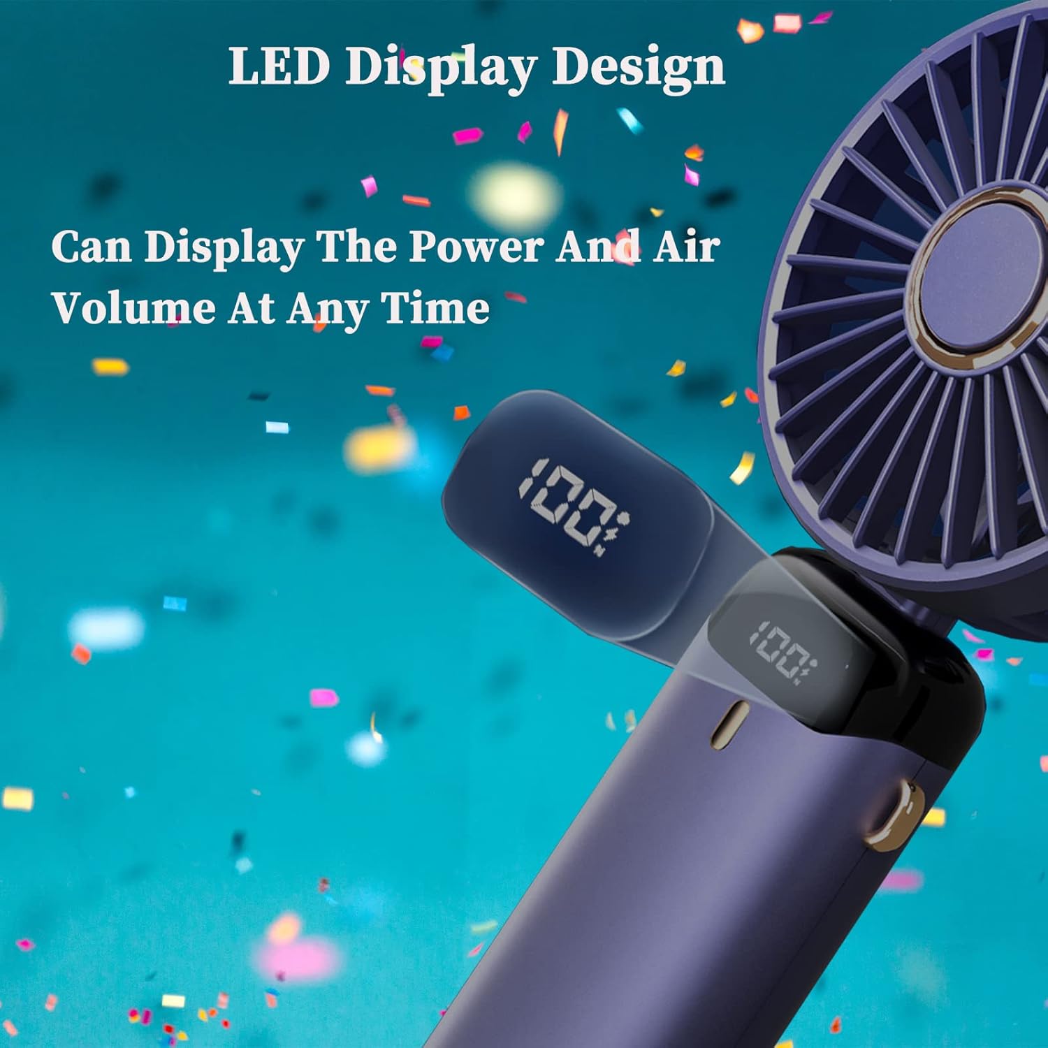 Konket Mini Handheld Fan，Foldable Personal Portable Fan with 5 Speeds，4000mAh Battery Operated USB Rechargeable Fan, Small Desk Fan Working hours 8-12 for Office Outdoor Indoor Travel (Deep Sea Blue)