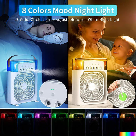 Portable Mini Cooler Rechargeable Air Conditioner Water Cooler Small AC for Office, Home Cooling, Summer Fan USB Compatible 3 Fast Speed (White)